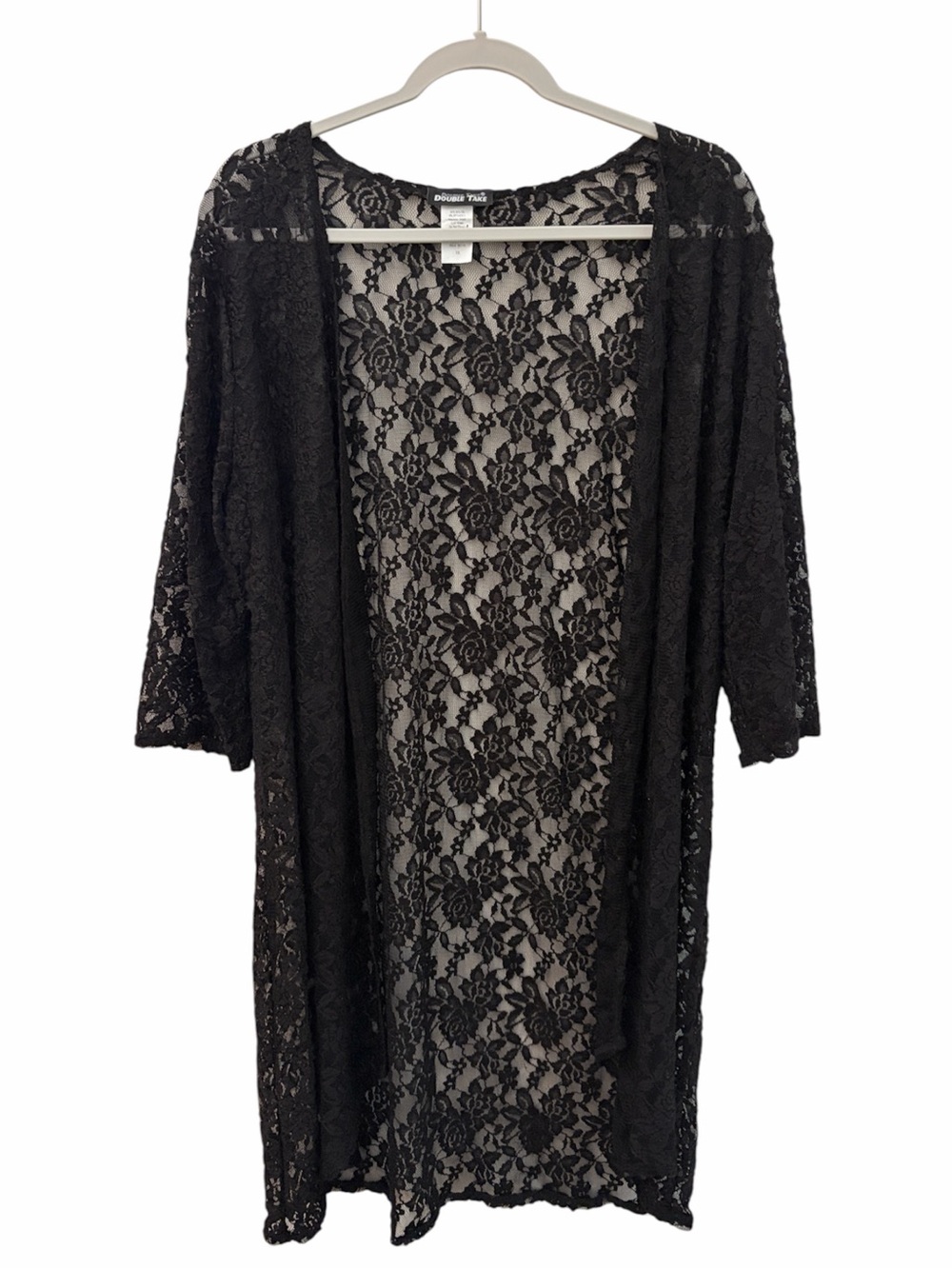 Double Take Whimsigoth Sheer Black Lace Kimono Cover-Up Longline Cardigan 1X